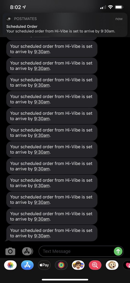 richlove715's tweet photo. @Postmates_Help your support didn’t help at all. I’ve received over 1,000 text messages and push notifications for an order. https://t.co/Cv7mYEn5VJ