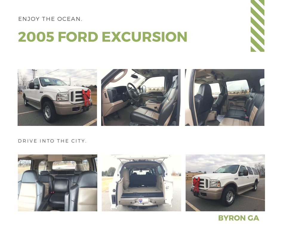 InterstateSales's tweet photo. 💎2005 Ford Excursion💎 
Leather seats dvd player and more💯
Holiday's are here ‼
🚸Come on in today to test drive🚘
🤳Call MARVIN today
☎️(478)956-5674
🌐 https://t.co/hNDOAmYwyp
#byrongausedsuvs
#interstateautosales 
#usedsuvsforsale 
#Holidaycardeals https://t.co/pDQupQRGDV