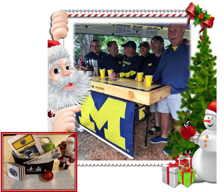 IBroughtTheBar's tweet photo. #Michigan  fans still looking 4 gift?  Get a gift card 4 a portable tailgate bar and we send: 6 pack cooler, mock up, + 4 team coasters to wrap and give.  Then We work recipient on design, build, and ship in Jan. for free. Must receive order by 12/22!   https://t.co/Bot4r6decs https://t.co/tqXUgWXM9j