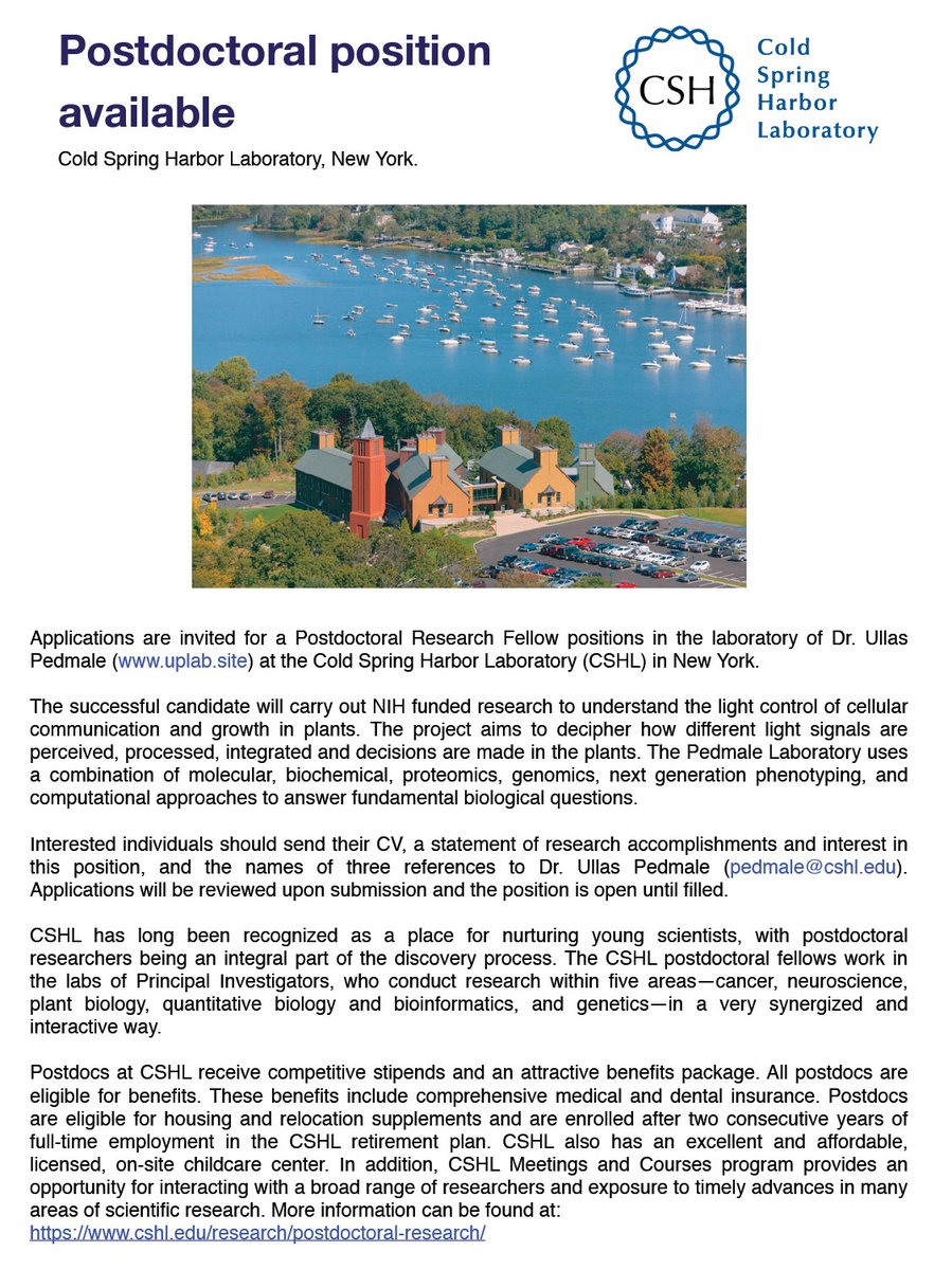 Please RT. I have an immediate opening for a postdoctoral position in my lab to study light control of plant growth and development in plants.