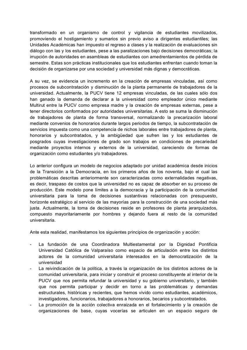 multiestamental's tweet image. Les compartimos nuestro Manifiesto por la dignidad en la Pontificia Universidad Católica de Valparaíso. Chile cambió ¡La PUCV también debe hacerlo!