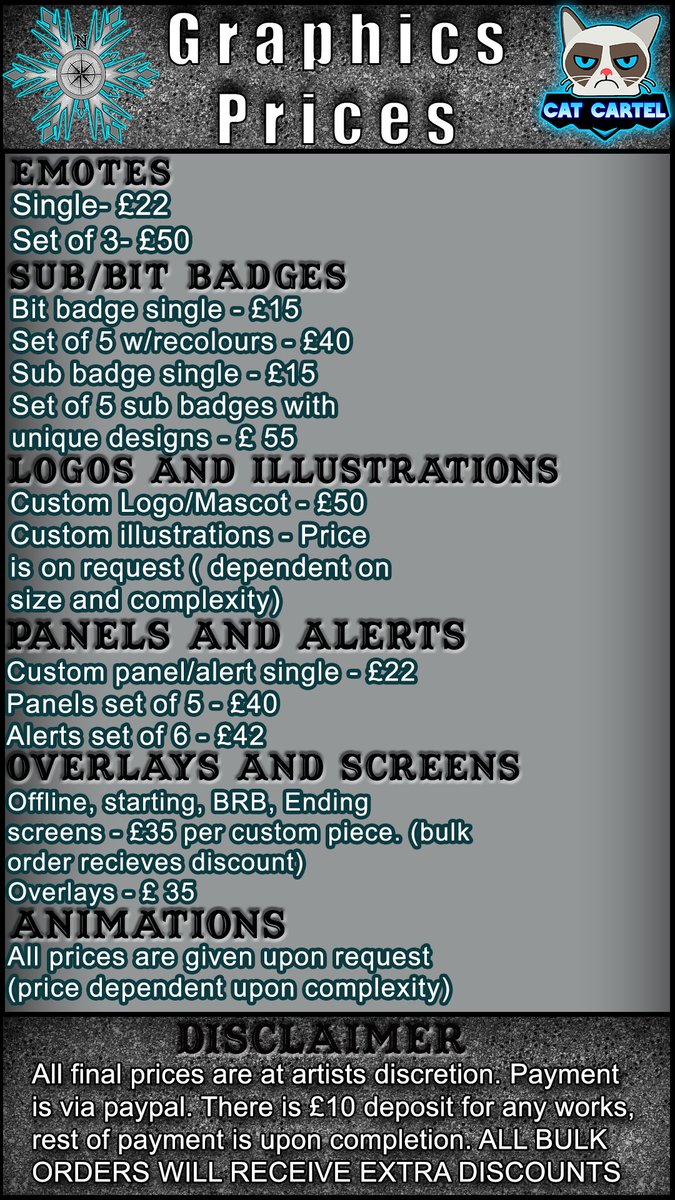 FrozenNorthGam1's tweet photo. GOOD MORNING!!! Our very own resident Graphics Artist has a FANTASTIC deal on right now First person to DM @Mrs2013H will get to select anything of her price list for HALF PRICE!!!! who don't love a bargain !!!! https://t.co/gd010J7Qlg