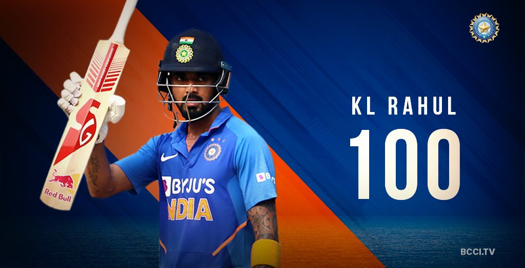 BCCI's tweet photo. Here it is 💯

A fantastic innings as @klrahul11 brings up his 3rd ODI ton 👏👏

#INDvWI https://t.co/z4TiKocgeC