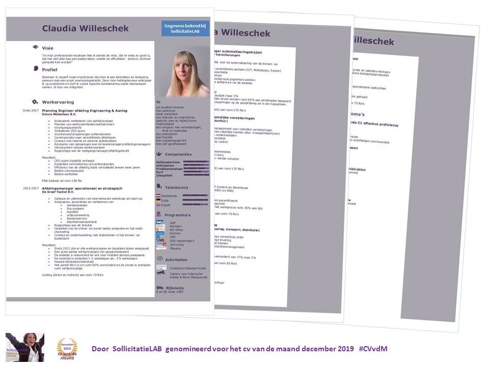 SollicitatieLAB's tweet photo. Er wordt al veel gestemd 
op het voor 
HET CV VAN DE MAAND
genomineerde cv van 

Claudia Willeschek
uit @Rotterdam 

https://t.co/Ewu457baK6

Ook stemmen
https://t.co/78xj8j6gNX
Facebook
https://t.co/6ofbAc1WHr
LinkedIn
https://t.co/7GG4Dd54Er

#CVvdM https://t.co/ol1maRs9At