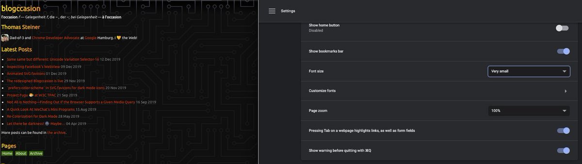 Default font size set to very small, a web page uses the appropriate font size in function of this setting.