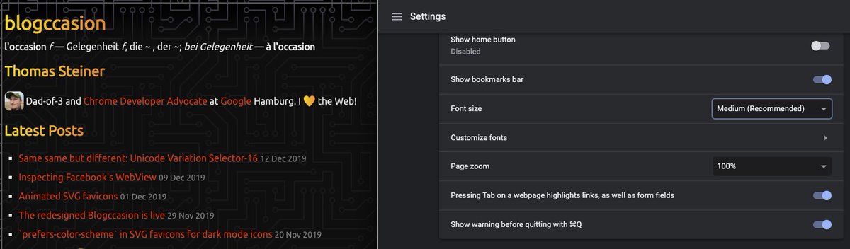Default font size set to medium regular, a web page uses the appropriate font size in function of this setting.