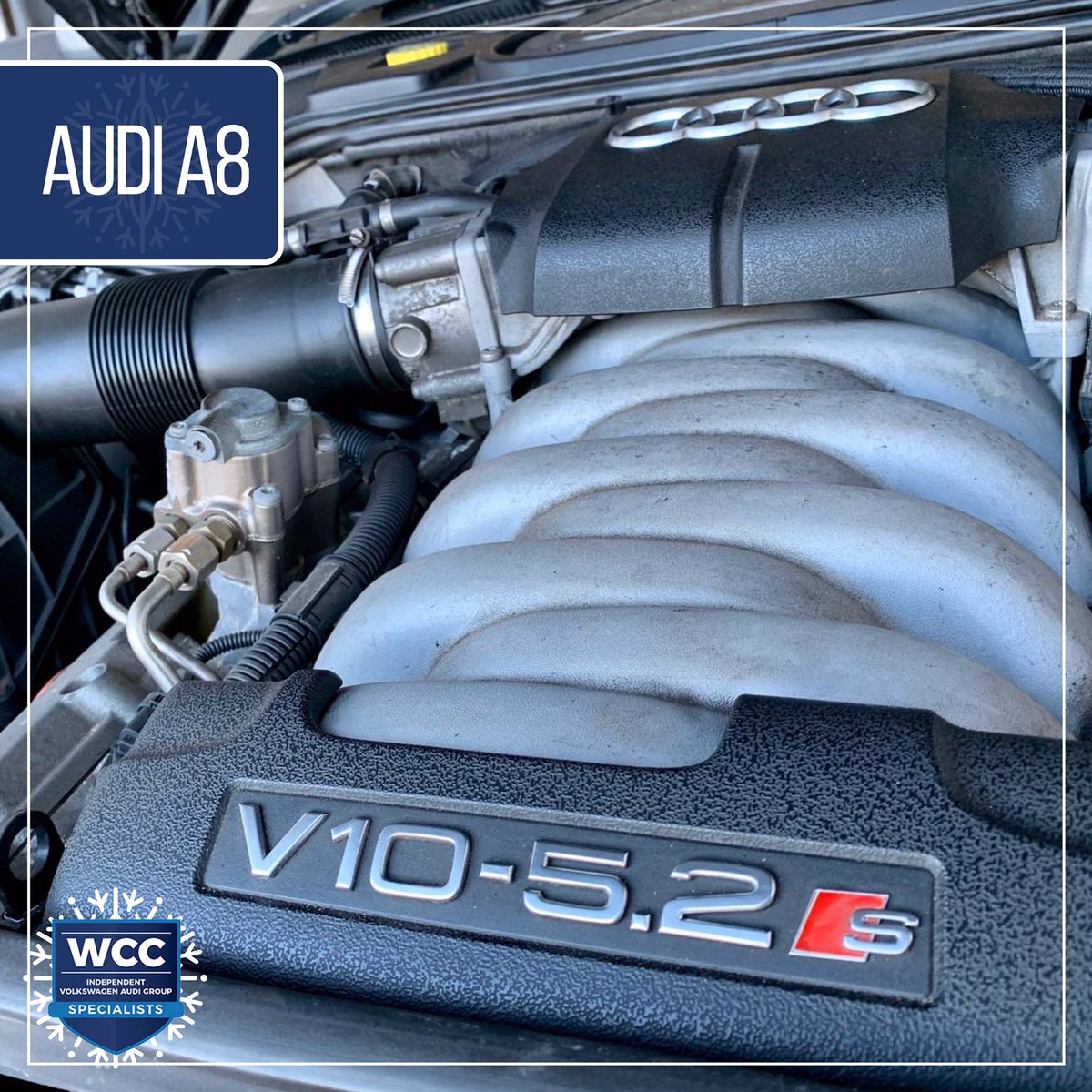 WirralCarCare's tweet photo. This lovely Audi A8 v10 5.2L is in with WCC today. Who doesnโt love a good V10๐๐ผ
#WCC #audia8 #v10 #wirralcarcare #carcare #wirralbusiness #specialists #carspecialists #audi #Neston #wirral #northwest #cheshire #liverpool #Chester #hugeengine #v10engine https://t.co/j1XRsyWVHt