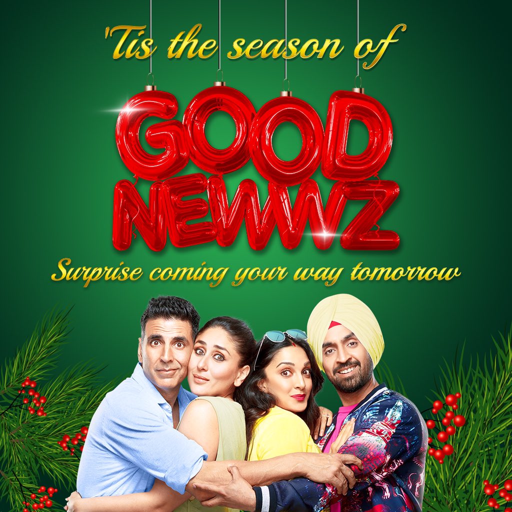 Coming with a surprise you didn’t know you needed! Stay tuned! 
#GoodNewwz in cinemas 27th December

#KareenaKapoorKhan @diljitdosanjh @Advani_Kiara @karanjohar @apoorvamehta18 @ShashankKhaitan @raj_a_mehta @NotSoSnob @ZeeStudios_ @DharmaMovies #CapeOfGoodFilms @ZeeMusicCompany