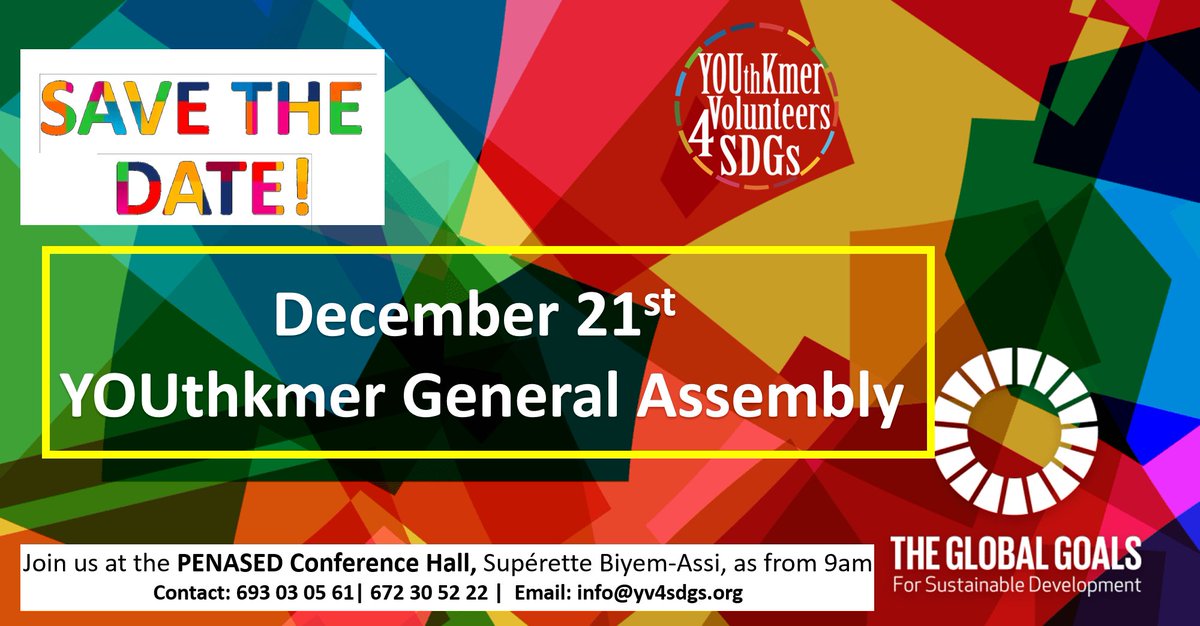 YV4SDGs's tweet photo. We invite Actors from civil society to be part in our first annual general meeting, scheduled for , December 21, 2019 in the PENASED conference room located at Supérette, Biyem-Assi, as from 9 a.m.
Register here: https://t.co/aNicL1yQpv
@SDGoals
@UN_Cameroon
#YV4SDGs
#SDGs https://t.co/rSfmH4rRdk