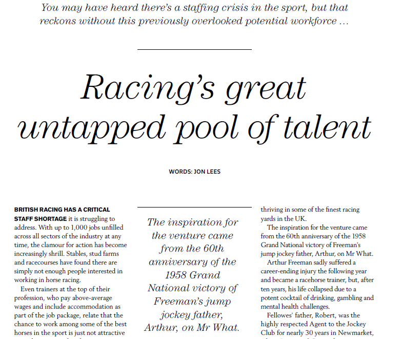 HopeInRacing's tweet photo. ⚠️ British racing has a critical staff shortage, and we're trying to alleviate that.

🗞️ Delighted to be in the latest edition of Gallop Magazine with words from Jon Lees.

Subscribe here: https://t.co/ccgrjpvOY9

Snippets below 👀 https://t.co/ccyJLTr5PM