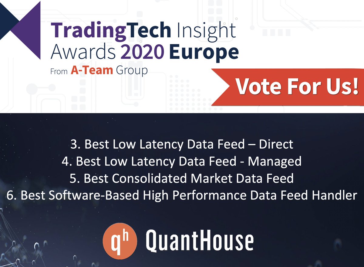 QuantHouse's tweet photo. Voting is now open for the @TradingTechIns Awards 2020 - we'd welcome your vote in the 4 categories QuantHouse has been nominated for - thank you! https://t.co/ruQmrlNl8b #TTIAward https://t.co/uHXWGqXRo3