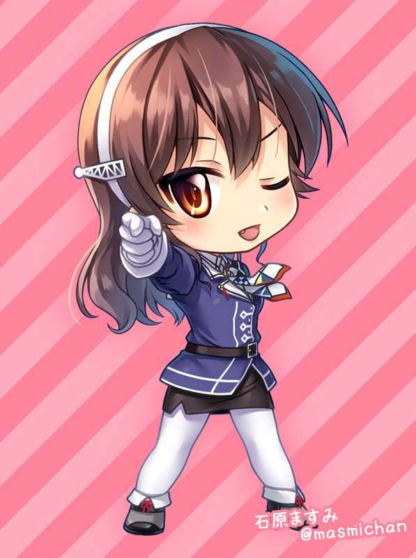 ashigara (kancolle) 1girl solo brown hair pantyhose brown eyes long hair one eye closed  illustration images