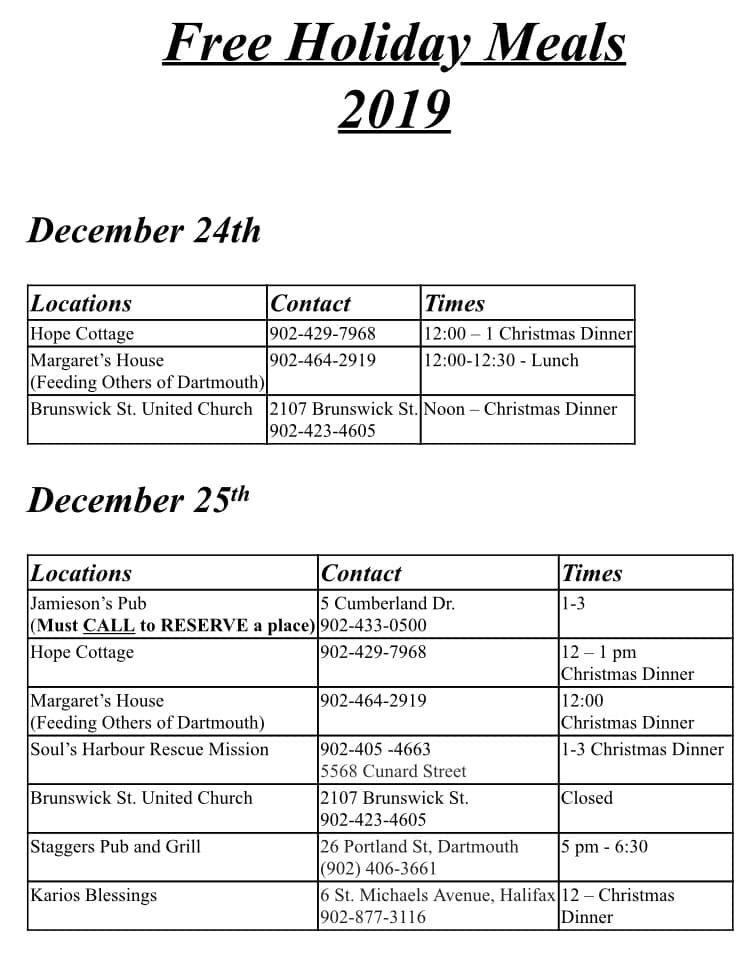 TakeActionGroup's tweet image. Please Share! If you know of someone spending the holidays solo or in need of a nice dinner in HRM, here are some free options for December 24 &amp;amp; 25!