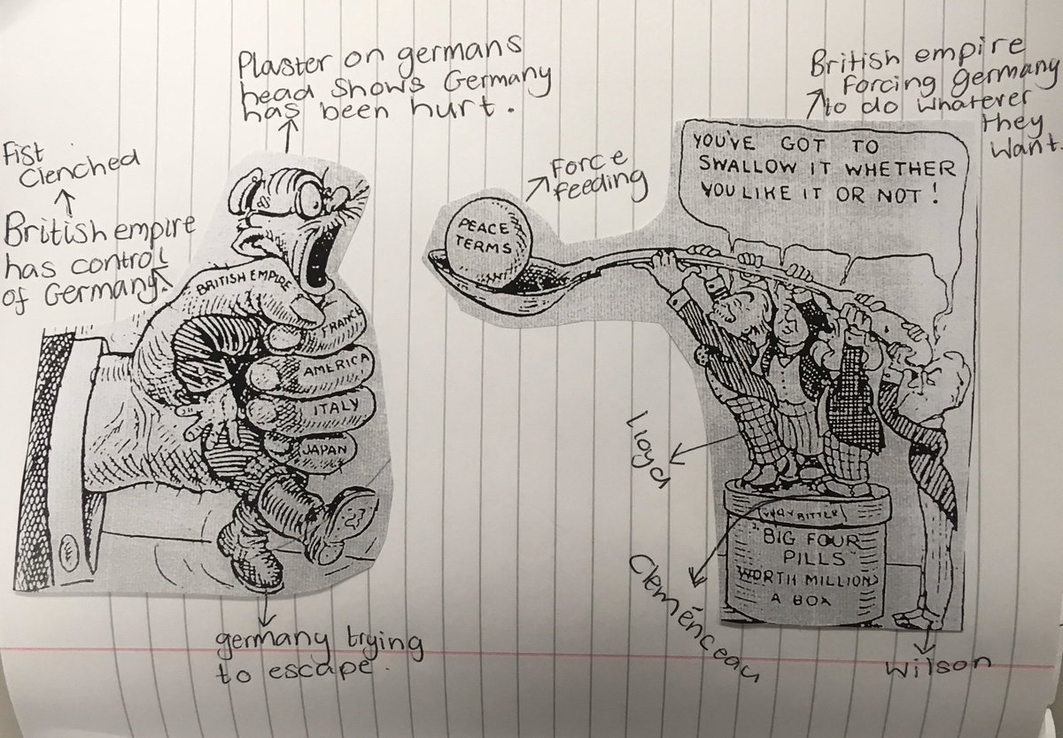 MissteachesH's tweet photo. Exploded a source for the first time today with Yr9. We were using political cartoons to show the German reaction to the TofV. Really impressed with their work and focus! #historyteacher #edutwitter #ks3history #explodingsources #sourcework https://t.co/Il7E2e7j63