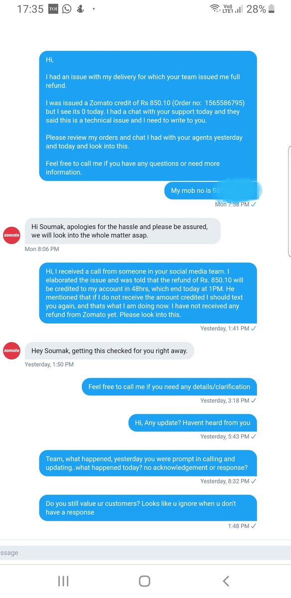 soumakroy's tweet image. @zomatocare @ZomatoIN 
Going public as you are #nonresponsive in private DM. My #refund status?
#zomato