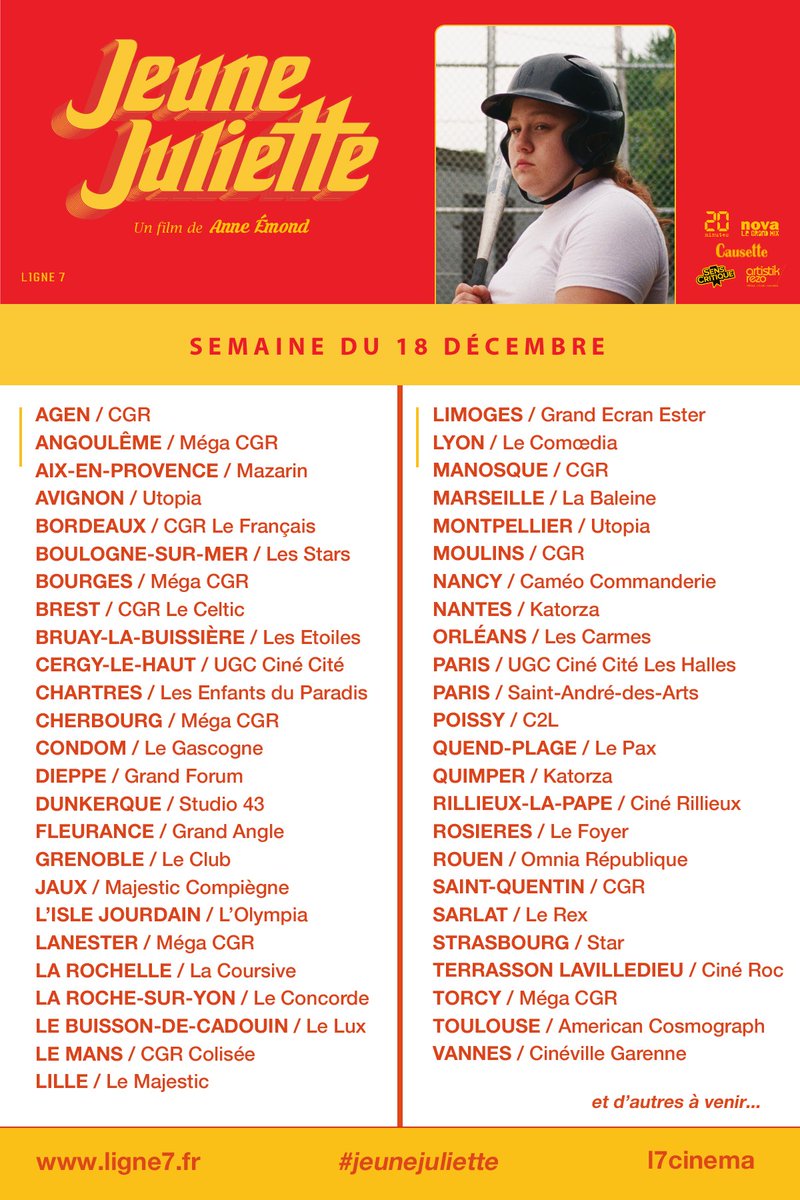 💪 A l'approche des vacances, #JeuneJuliette commence sa 2e semaine avec de nouvelles salles : direction #Avignon, #Montpellier, #Rouen, #Strasbourg, #QuendPlage, #Rosières, #Terrasson, #Condom, #Fleurance et #LIsleJourdain !

👉 Toutes les séances : bit.ly/JeuneJuliette_…
