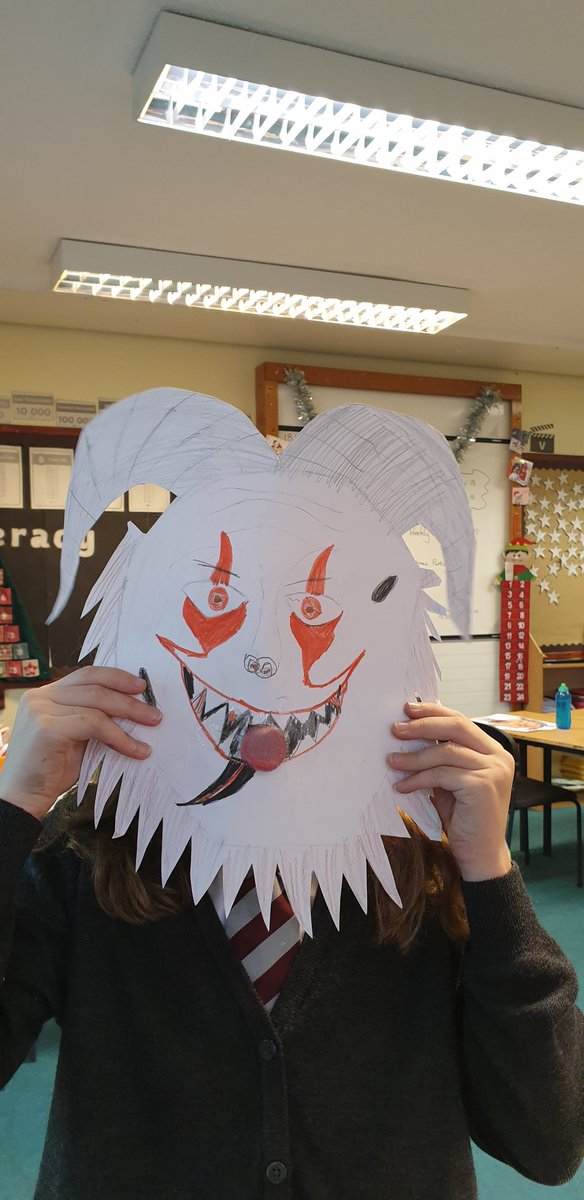 MrColvinCPS's tweet photo. P6C have been learning about the central European tradition of Krampus and Krampusnacht. Scary masks are made to scare away bad winter spirits. #nohoho https://t.co/vB2VK6MqJ3