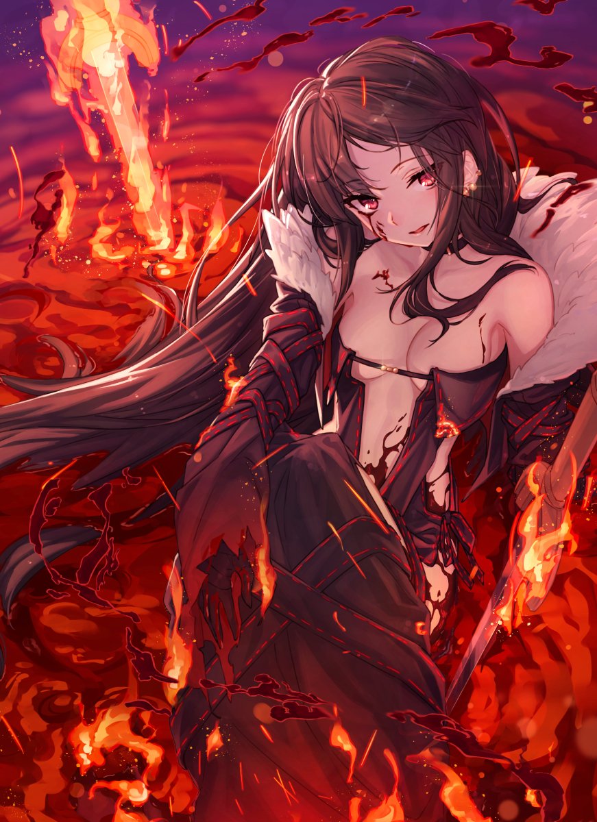 Fgo 燃えさかる炎を背景にした血塗れ虞美人さんイラストが美しい