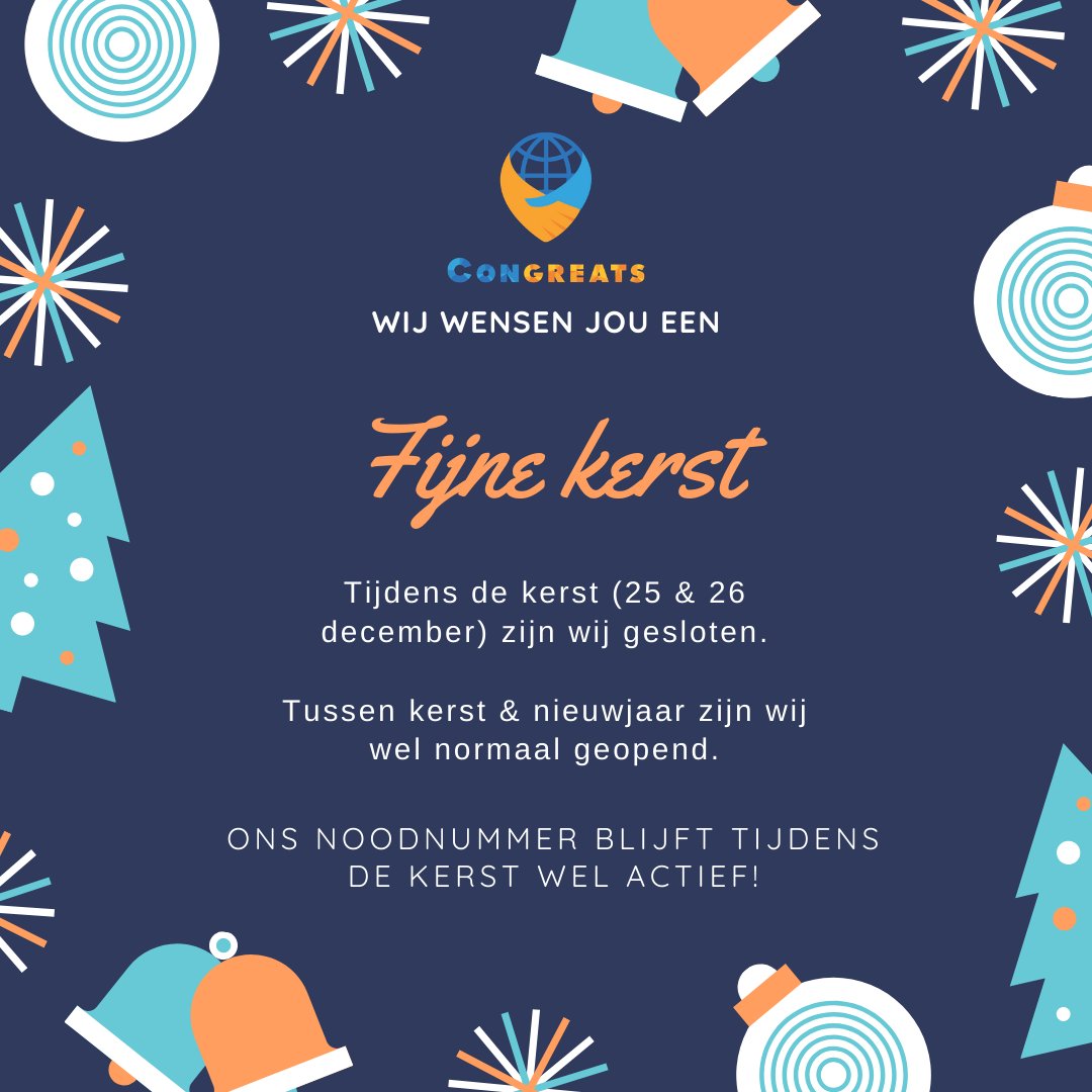 Congreats's tweet photo. Nog maar 1 week te gaan en dan is het weer kerst! Wij wensen jou hierom alvast een fijne kerst. Wij zijn tijdens de kerst gesloten. Tussen de kerst en nieuwjaar zijn wij wel normaal geopend. Ons noodnummer blijft tijdens de kerst wel actief! https://t.co/4CHybnWMnW