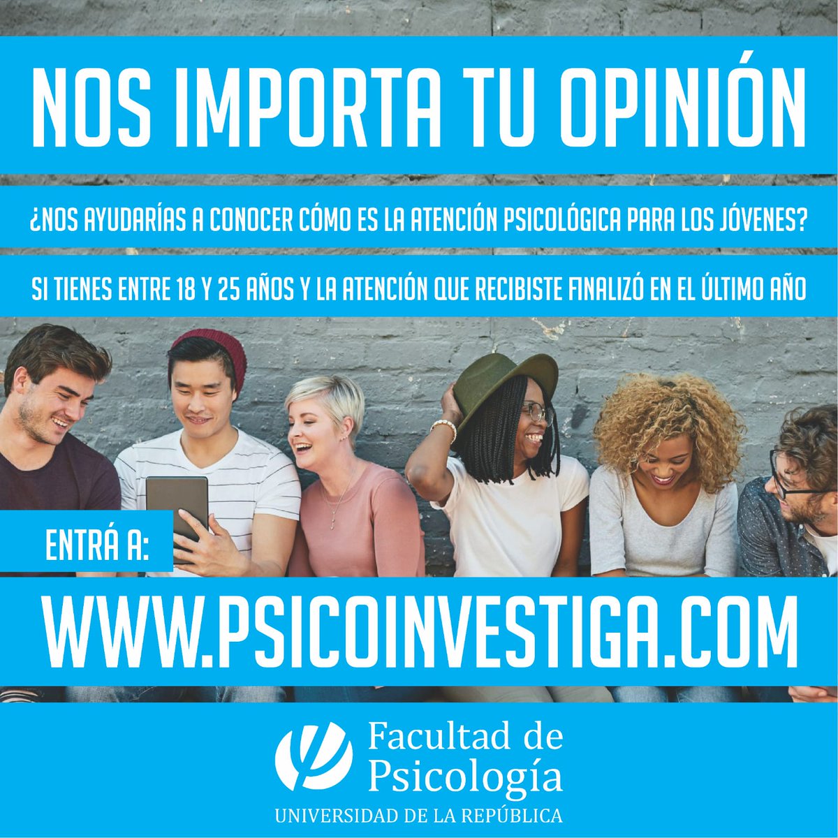 ¿Nos ayudás a conocer cómo es la atención psicológica para jóvenes? 

🕭 Si tenés entre 18 y 25 años y la atención que recibiste finalizó en el último año, ingresá a psicoinvestiga.com
¡Pasá la data!