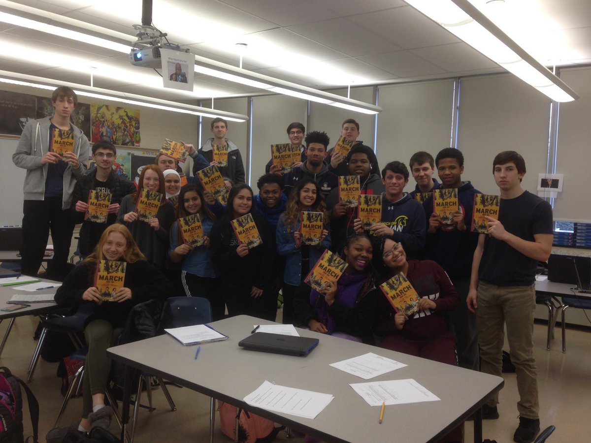 historycomics's tweet photo. What’s so amazingly powerful about the @MARCHTrilogy is that it shows how STUDENTS can be and NEED to be involved in civics. Their voice matters and makes meaningful change. Don’t just wait for someone to be the savior. So honored to teach these books. @WSDSuper @pedroarivera2 https://t.co/F5qLtnwB68