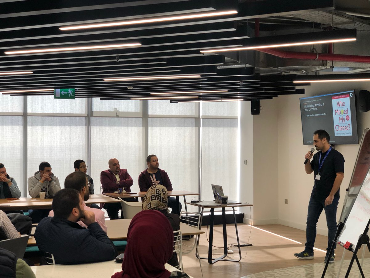ExpediaJo's tweet photo. Our awesome colleagues at the IOTA team conducted their first in-house tech talk under the title “Getting started with Production Monitoring”. Many professionals from the Jordan market participated in this session, which saw a great interaction and engagement. https://t.co/jtC1E8CDR4