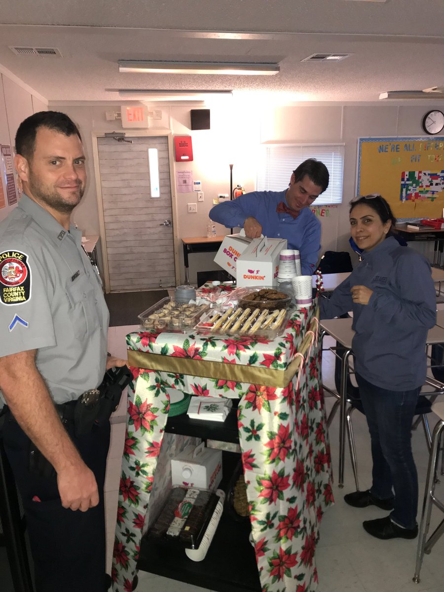 Holiday cart brought to the trailers today by our admin team and SRO. Thank you! What a wonderful surprise. ⁦<a href="/kilmercougars/">Kilmer Middle School</a>⁩ ☕️🍴🌲