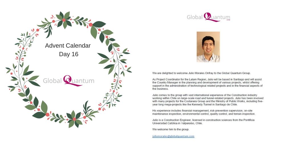 Global_Quantum's tweet photo. Our year in photos; We welcome Julio Morales to the Global Quantum Group as Project Coordinator for the LATAM region. #Latam #teamwork https://t.co/HwEr5nEZbn