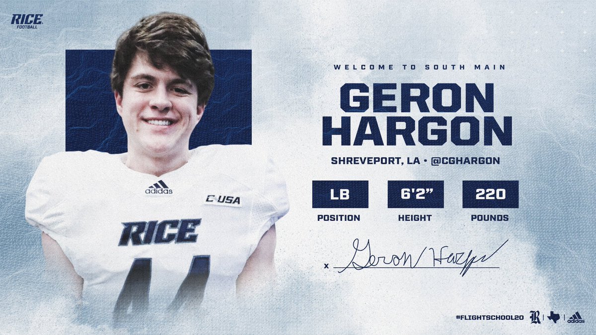 RiceFootball's tweet photo. Welcome to the Rice Family, Geron Hargon!

#GoOwls👐 x #FlightSchool20 https://t.co/io3wblkfjD
