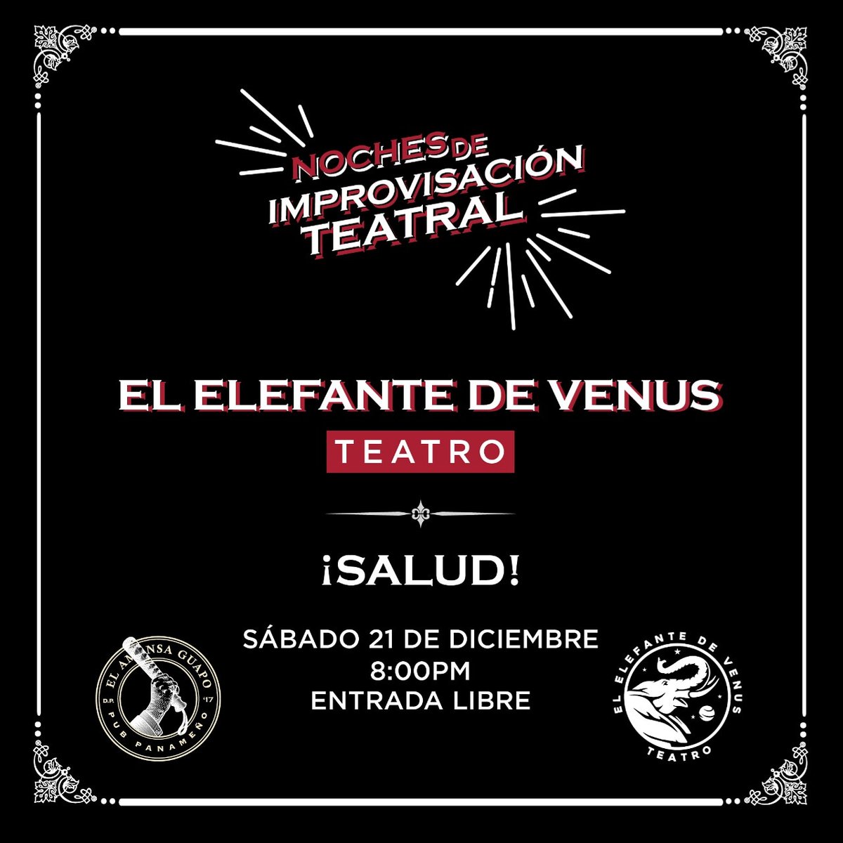 elefantedevenus's tweet photo. El último del año, de la década... Con @clarita_bel @aleschoffer y el debut de la Afro Elefanta @marian.jana 
Música en directo: @mermistan 
Será una noche especial en @eagpub. 
Reserva tu mesa. 8 p.m. iniciamos.
#improvisaciónteatral #improv #teatro #arte #performance #elefante https://t.co/RzqEfCX6yX