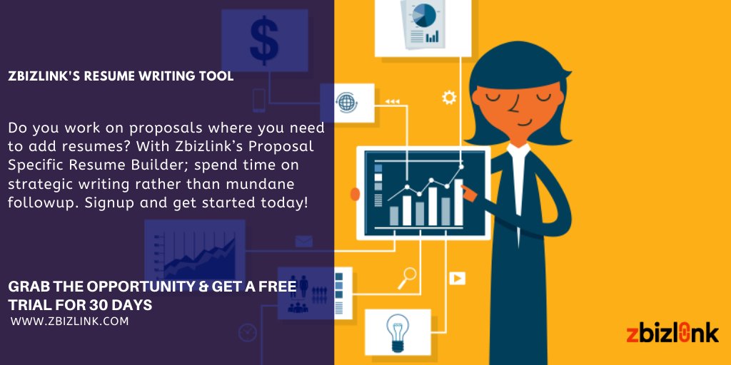 zbizlink's tweet photo. https://t.co/tbeOYEb6et - Do you work on proposals where you need to add resumes? With Zbizlinkβs Proposal Specific Resume Builder; spend time on strategic writing rather than mundane followup. Signup and get started today! #resumewriting #proposalwritingtool https://t.co/mZmxBaCIGL
