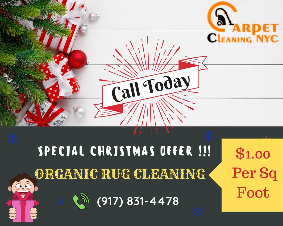 We bring amazing Merry Christmas offer only for our lovely customer,Get the best Organic Rug Cleaning services in NYC for as Low as $1.00 Per Sq Foot at your doorsteps.

Call us today at (917) 831-4478.
