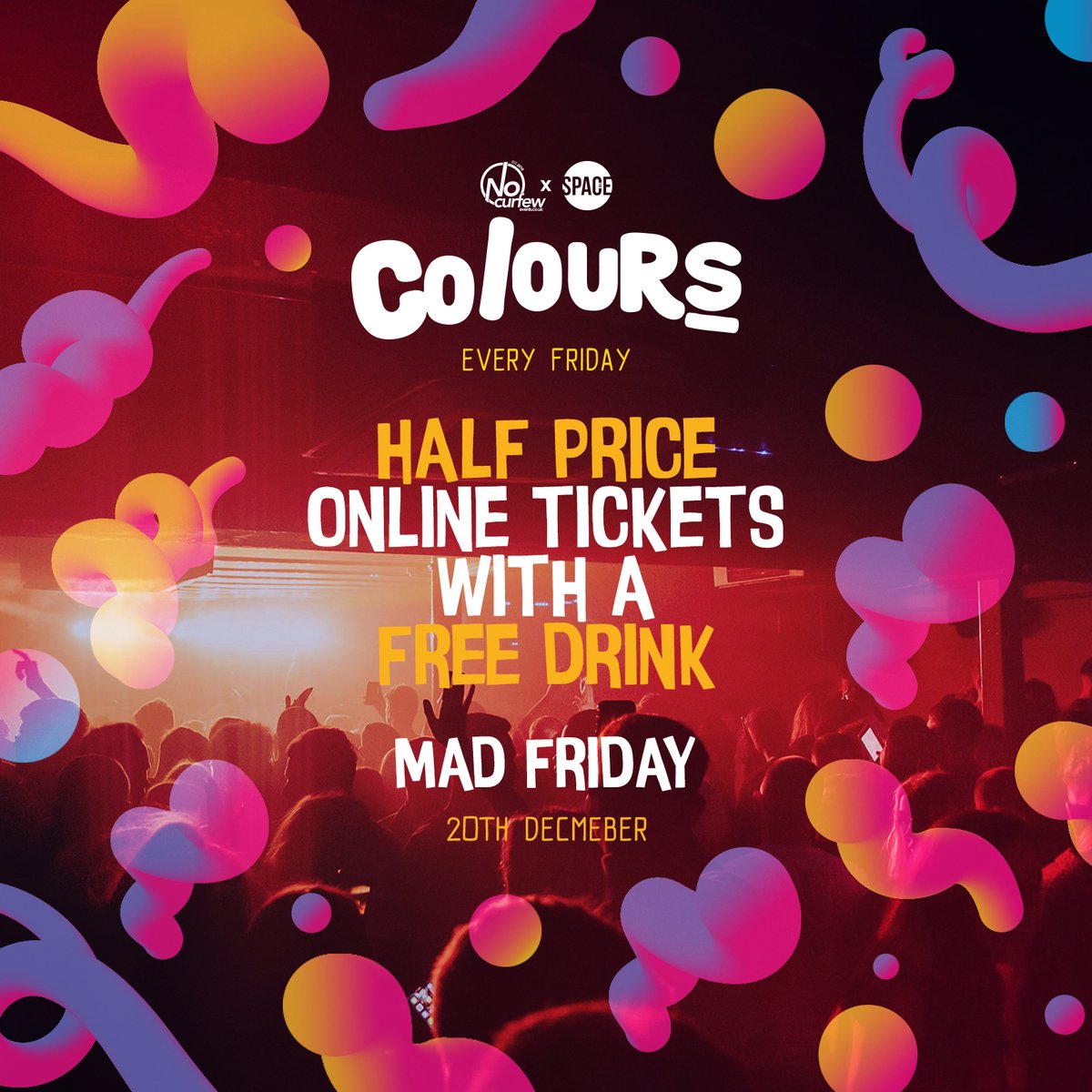 This Friday @ SPACE🎄🌈 £1 Drinks, Half Price Tickets are still available with a free drink b4 12! Doors open at 11pm and we are ready for another 6 hours of sell out party atmosphere!

Online Tickets - bit.ly/38JRRbv
Guest List / BDAYS - 07947 663 229