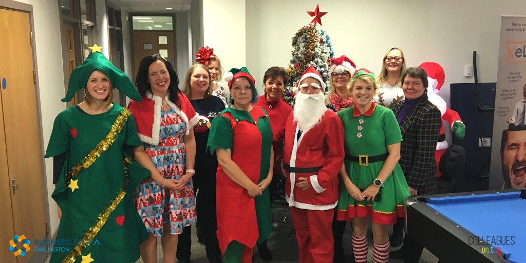 DarlingtonSpace's tweet photo. It's party time for Colleagues on Tap! 🥳
This festive bunch are having a Christmas jumper competition today, don't they look brilliant! 🎄
We can't decide which one's best, so let us know your favourite in the comments below!
#ChristmasPartyTime #GetSurrounded https://t.co/dFPxTMSUUr