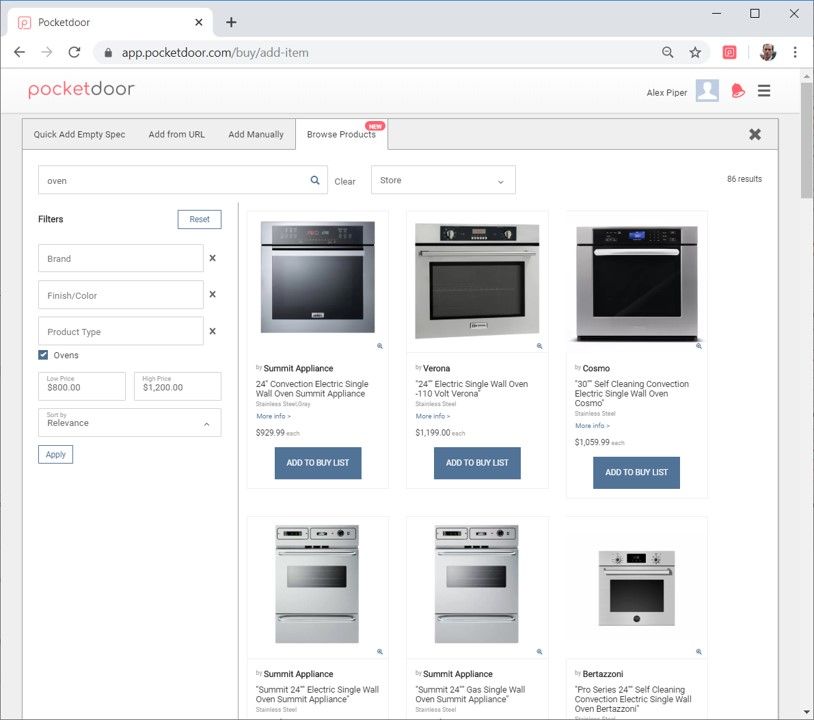 You can now browse millions of appliances, lights, fixtures, tables, chairs and other products in <a href="/getpocketdoor/">Pocketdoor</a> You can still add items from other web sites, but you don't have to! 💃

Next time you add an item in Pocketdoor, select Browse Products to see what we've got!