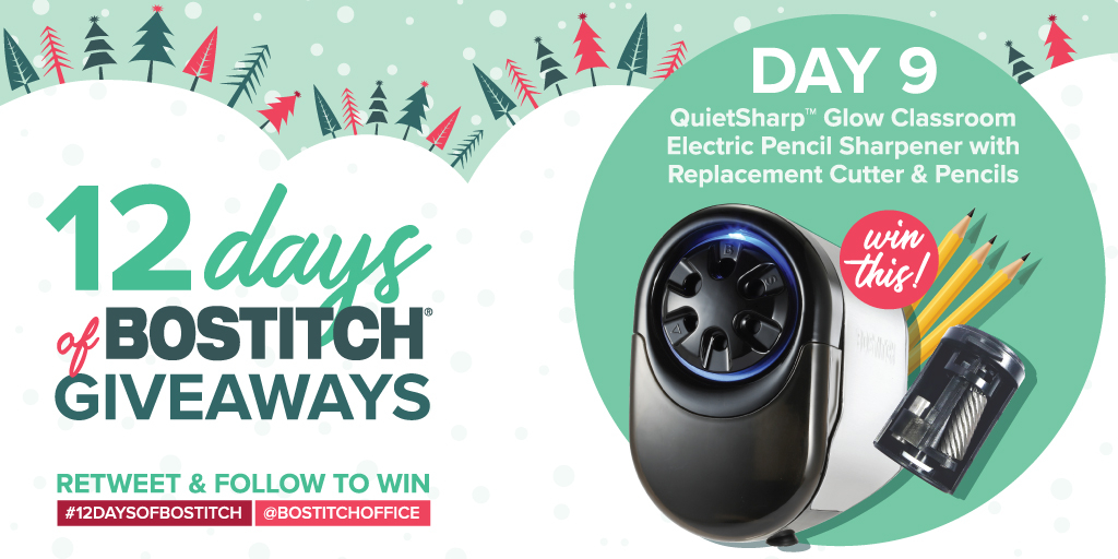 BostitchOffice's tweet photo. ‼ Day 9 of our 12 Days of Bostitch Giveaways is here! We're giving away a Glow Classroom Electric Pencil Sharpener, replacement cutter &amp; pencils! Check back for a new giveaway everyday until December 21st ‼

Retweet and follow to win! #giveaway #sweepstakes #12daysofgiveaways https://t.co/QcRukHbngx