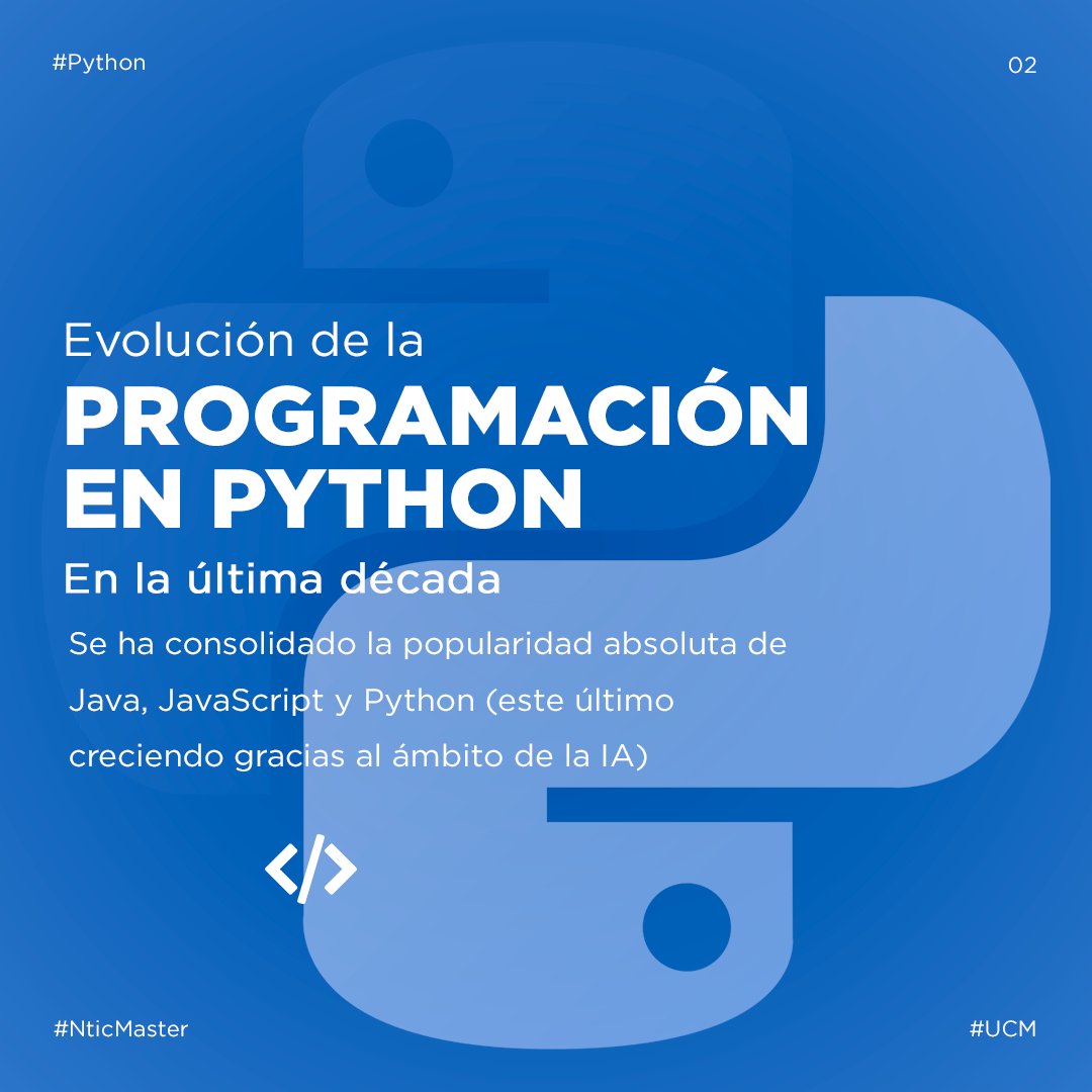 NTICMaster's tweet photo. #Python se ha proclamado en 2019 como el #LenguajeDeProgramación más usado🔝, seguido por #Java y #JavaScript.
.
.
🔽Podéis ver la evolución del año 2009 - 2019 en los gráficos. 🔽
.
.
#NticMaster #UniversidadComplutense #BigData #Blockchain #Programacion #Data #Analyst https://t.co/zMe9UcXviz