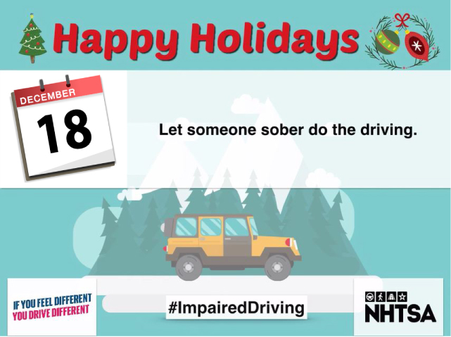 NHTSAgov's tweet photo. #WednesdayWisdom: Any sort of impairment, whether it’s from prescription drugs, illegal drugs, or alcohol, can land you with a DUI. 
 
And we are sure *that* isn’t on your holiday wish list. 
 
If you feel different, you drive different. #ImpairedDriving https://t.co/XKs3JeeZYN