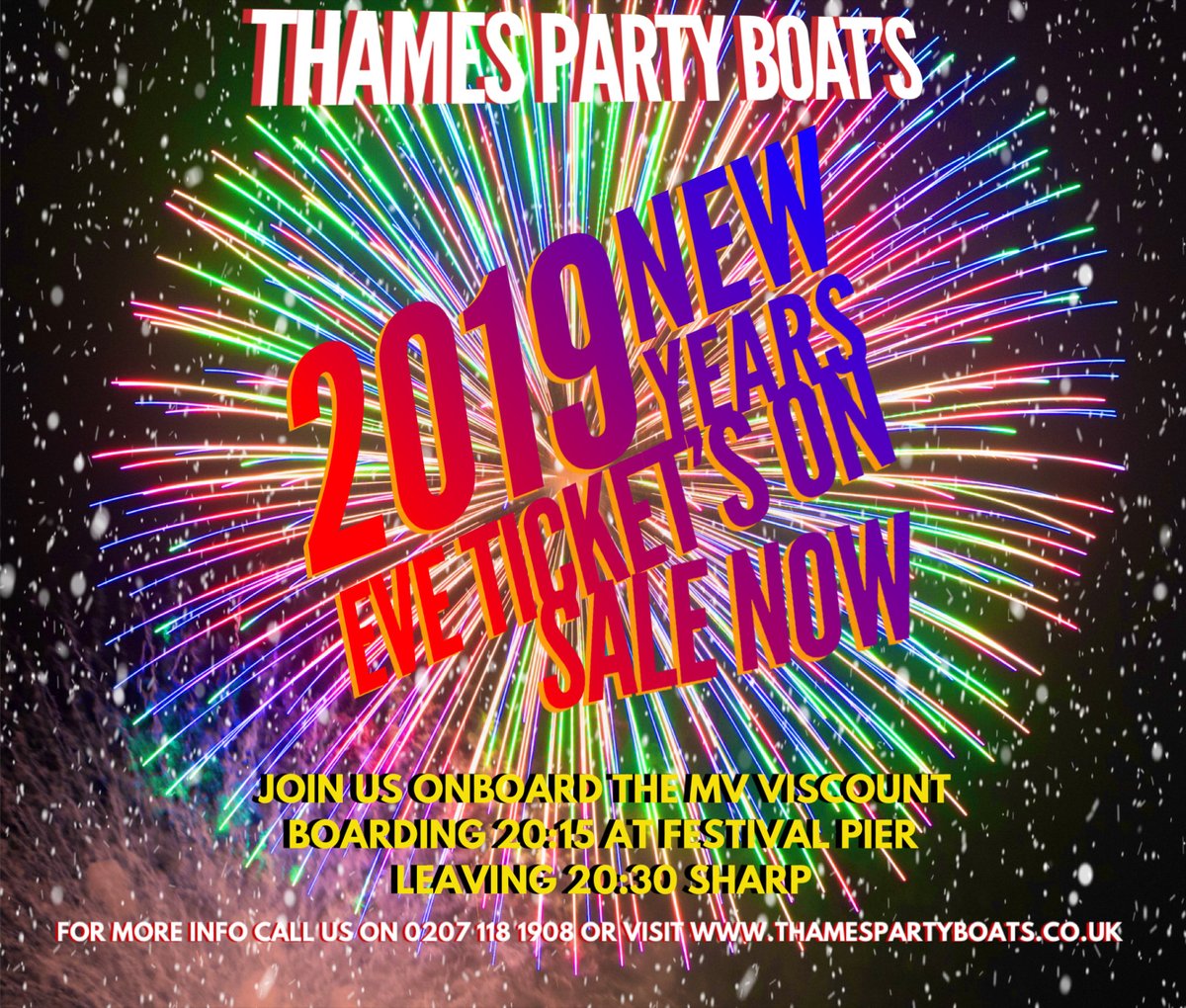 ThamesPartyBoat's tweet photo. Join us to celebrate NYE 2019 with the best views of the London fireworks. Secure your tickets today!
Strictly over 18’s Only
Wherever you are onboard you’ll be guaranteed the best views of London so you can join in with the countdown as we welcome in a new year. #NewYearsEve https://t.co/IOa25CsaCw