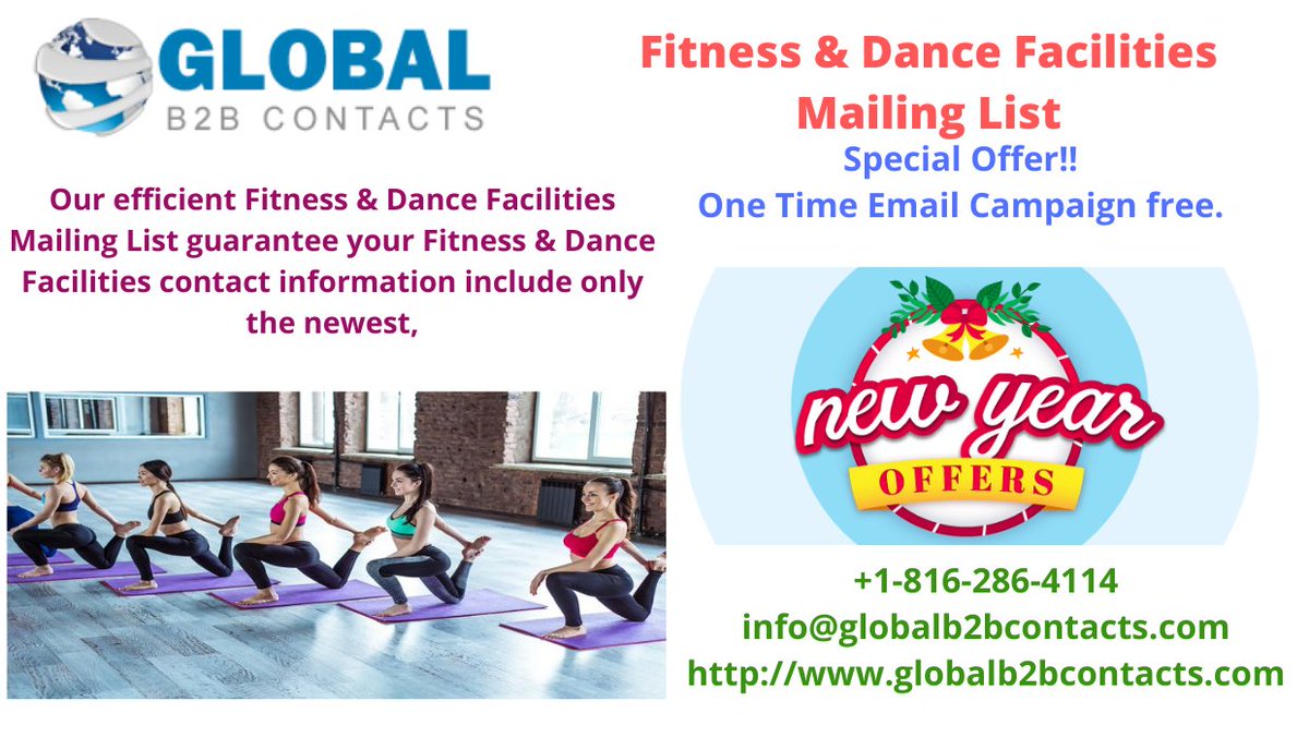 Fitness &amp; Dance Facilities Mailing List
Global B2B Contacts understands that your business would require concentrated and customized categories of mailing list. Our experience in the field of technology, industry, and healthcare would cater the most accurate email list