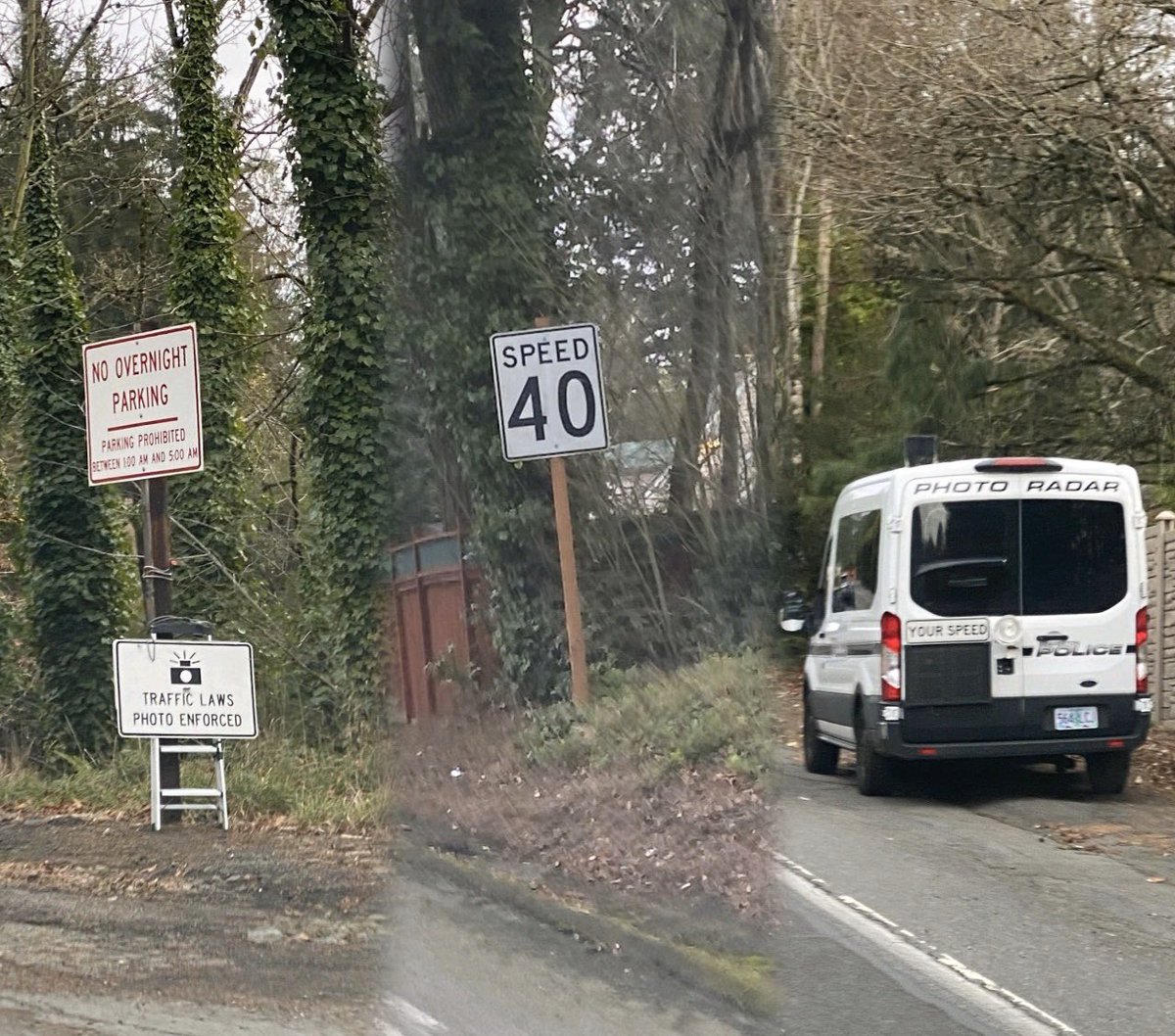 photoradarahead's tweet image. #Beavertonvan towards the top of SW Canyon 40mph #noncompliant sign is at the bottom of the hill, way too far away. Photos available if you get a ticket today. Just DM me.