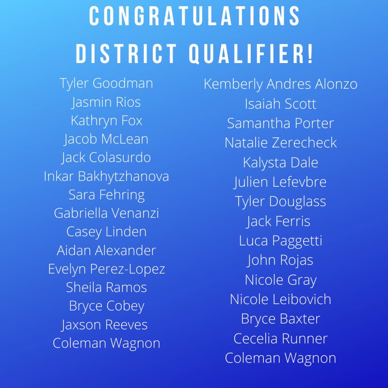 Congratulations to all of our district qualifiers! Next stop: Keiser University🥳