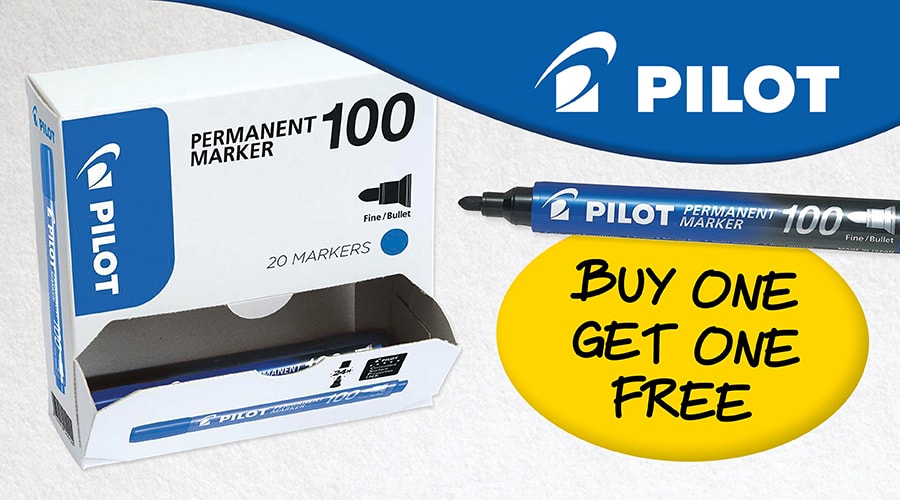 Pilot 100 Permanent Bullet Blue Markers - Buy One Box Get One Box FREE! (while stocks last). Terms &amp; conditions apply.