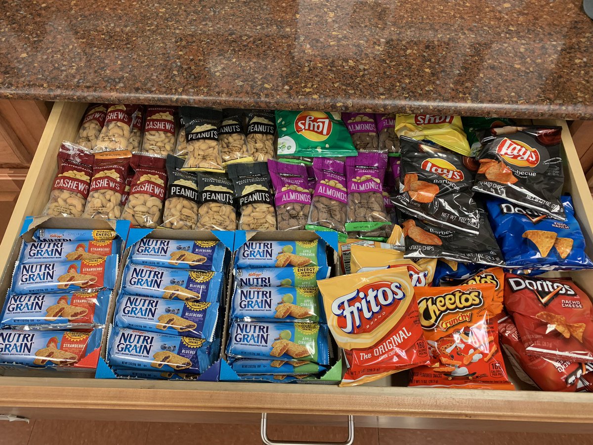 DaisAsh's tweet photo. Snack drawer and drink fridge are both fully stocked!  Just another way to show our appreciation for our hard working orange-blooded associates!  Thank you Fremont DC 5695 for consistently living our values! 👏🏼👏🏼👏🏼 https://t.co/OaRhbUduM3