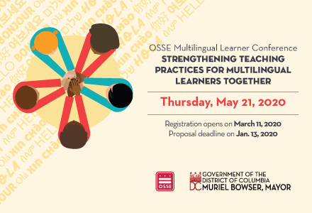 🗣️Calling DC educators & school leaders! Submit a proposal to share your work supporting #ELL #emergentbilingual #duallangage #ESL at the 2020 #OSSEMultilingual Learner Conference. Proposals are due Jan. 13!

Submit a proposal here ➡️ bit.ly/OSSEMLC2020