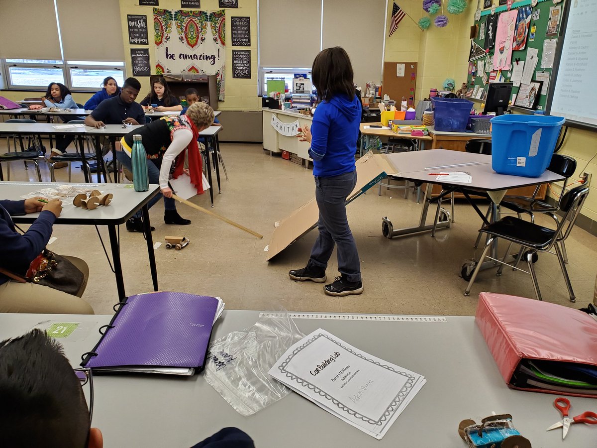 cmbisbee's tweet photo. Scott Middle School 7th graders are designing and testing a car for a STEM project. #scottms #schk12 #15k https://t.co/N8OMTdvghh