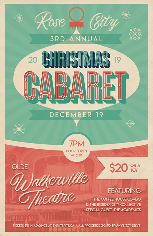 EyesOnWindsor's tweet photo. The 3rd Annual Rose City Christmas Cabaret, Windsor’s premier Holiday Big Band show, featuring Border City Quintet &amp; Coffee House Combo @CHCjazz in support of Sparky’s Toy Drive takes place at the Olde Walkerville Theatre this Thursday (Dec 19) #YQG https://t.co/ljO6LN70mb https://t.co/FIBCq67ghv