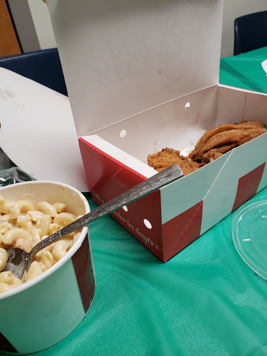 TeacherKateRyck's tweet photo. It might be a little unconventional, but we had a KFC SWAC family meal for the holidays today! I'm so thankful for each and every one of the students I meet along the way and this class continues to make me proud! @GELAgranderie https://t.co/Uz5cjcHOca