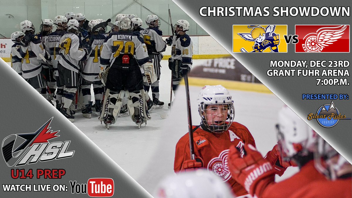 The Hockey Super League Christmas Showdown presented by <a href="/SilentRidesCC/">Silent Rides Charter Company</a> in support of the Parkland Food Bank takes place this Monday at the Grant Fuhr Arena!

<a href="/SaintsPrep/">Saints Pro Hockey Academy U17 Prep Team</a> will take on <a href="/HCRedWings/">Red Wings HC/Camrose Red Wings</a>. Come check out the action starting at 7:00pm!

#HSL