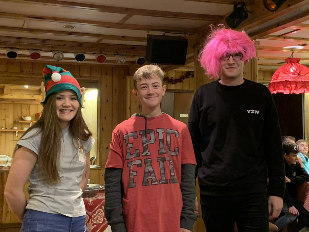 WorksopSki's tweet photo. This evening has seen the daily awards ceremony. The winner of the ‘Wolly wig’ is Mr Laurent, the ‘Helpful Elf’ is Megan Perkins and the winner of ‘Epic Fail’ is Sam Sanders. Congratulations to the winners, thoroughly we deserved!! https://t.co/W088kqNyMG